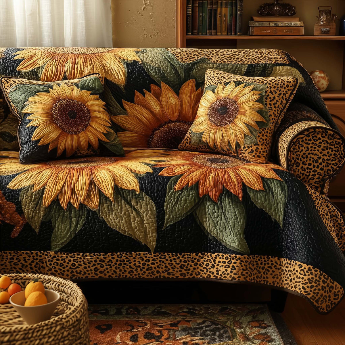 Sunflower Heads on Golden Amber Sofa Cover