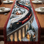 Steam Train Crossing Snowy Viaduct Table Runner