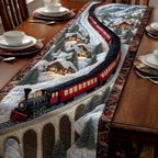 Red Train on Stone Arch Bridge Table Runner