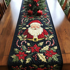 Waving Santa Among Red Blooms Table Runner
