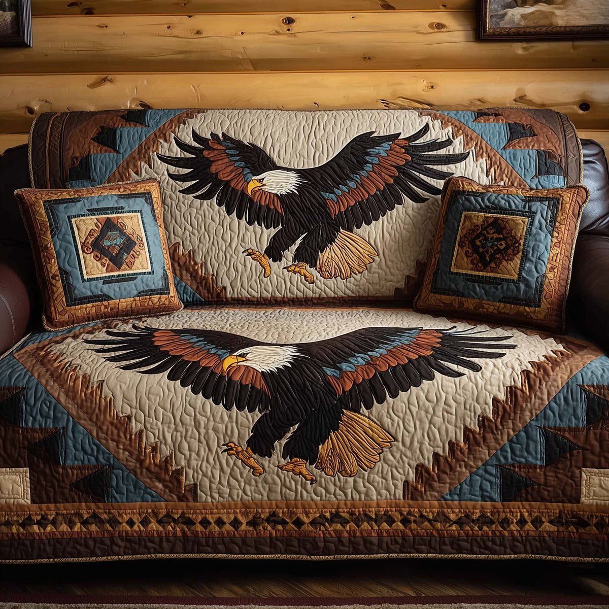 Spread Wing Eagles on Navy Blocks Sofa Cover