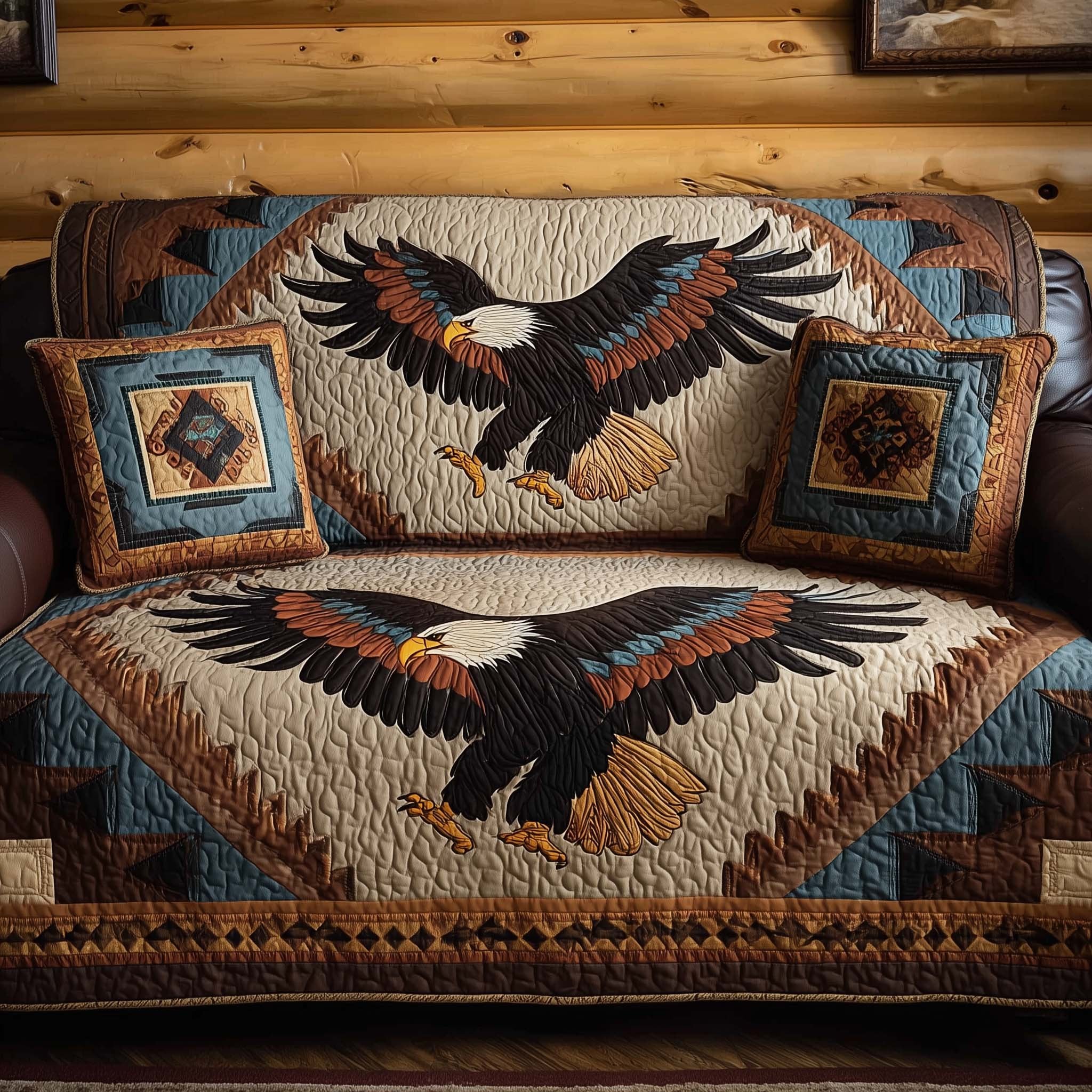 Spread Wing Eagles on Navy Blocks Sofa Cover