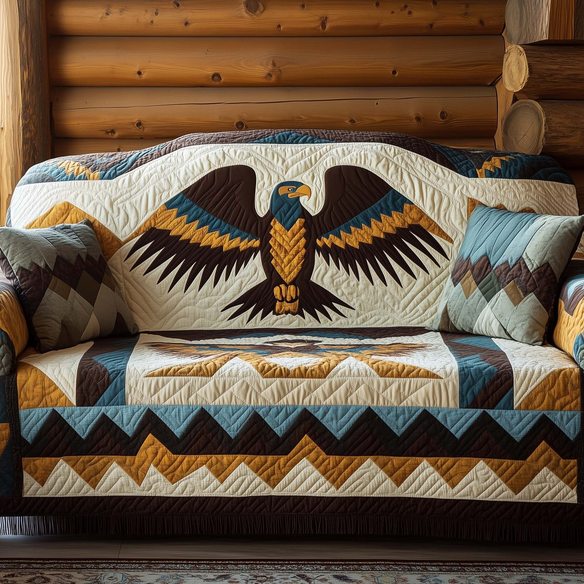 Eagle on Cream Zigzag Weave Sofa Cover
