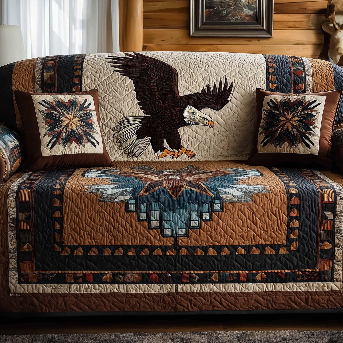 Eagle on Rust Southwestern Rug Sofa Cover