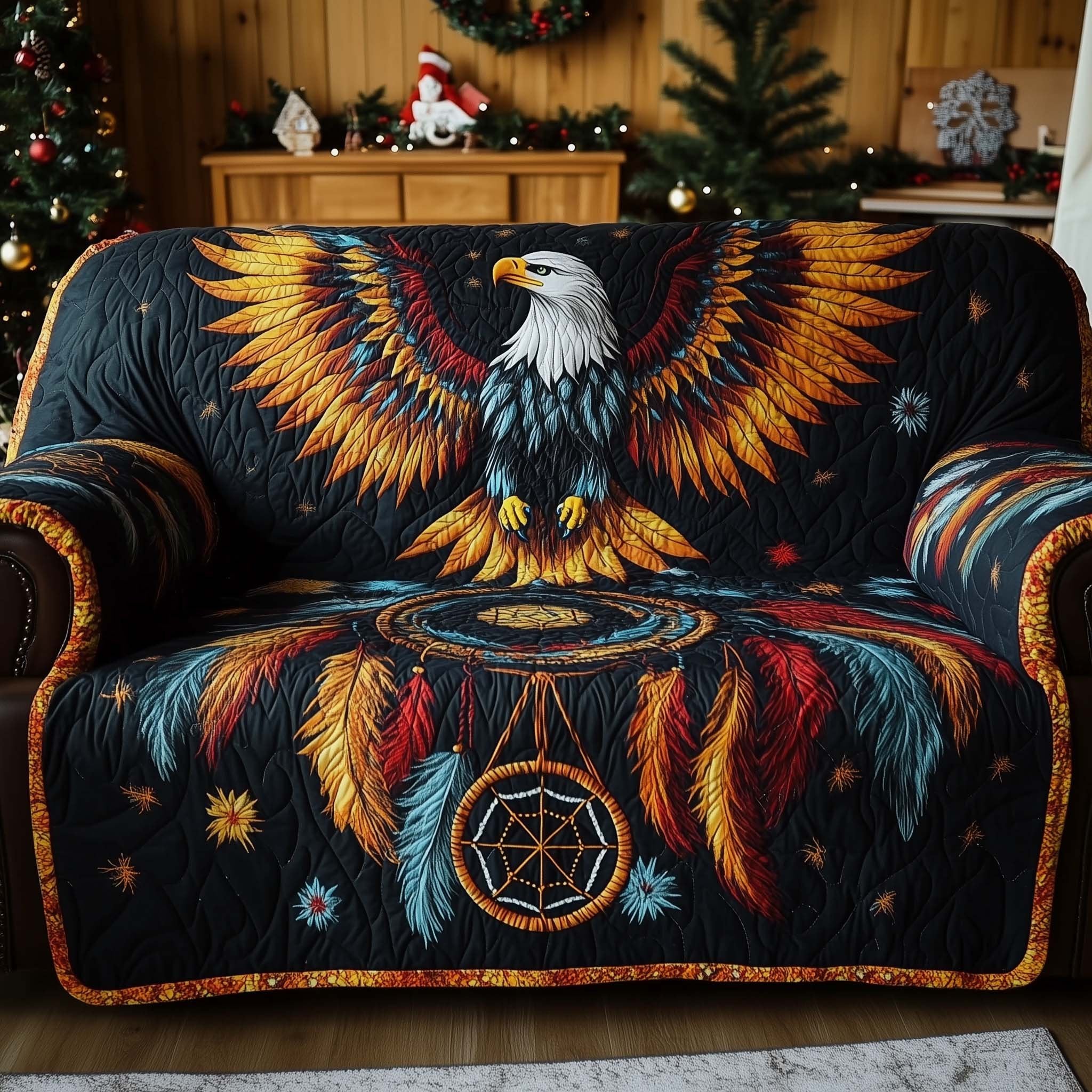 Eagle and Dreamcatcher on Navy Sofa Cover