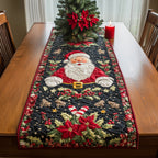 Seated Santa on Dark Floral Panel Table Runner