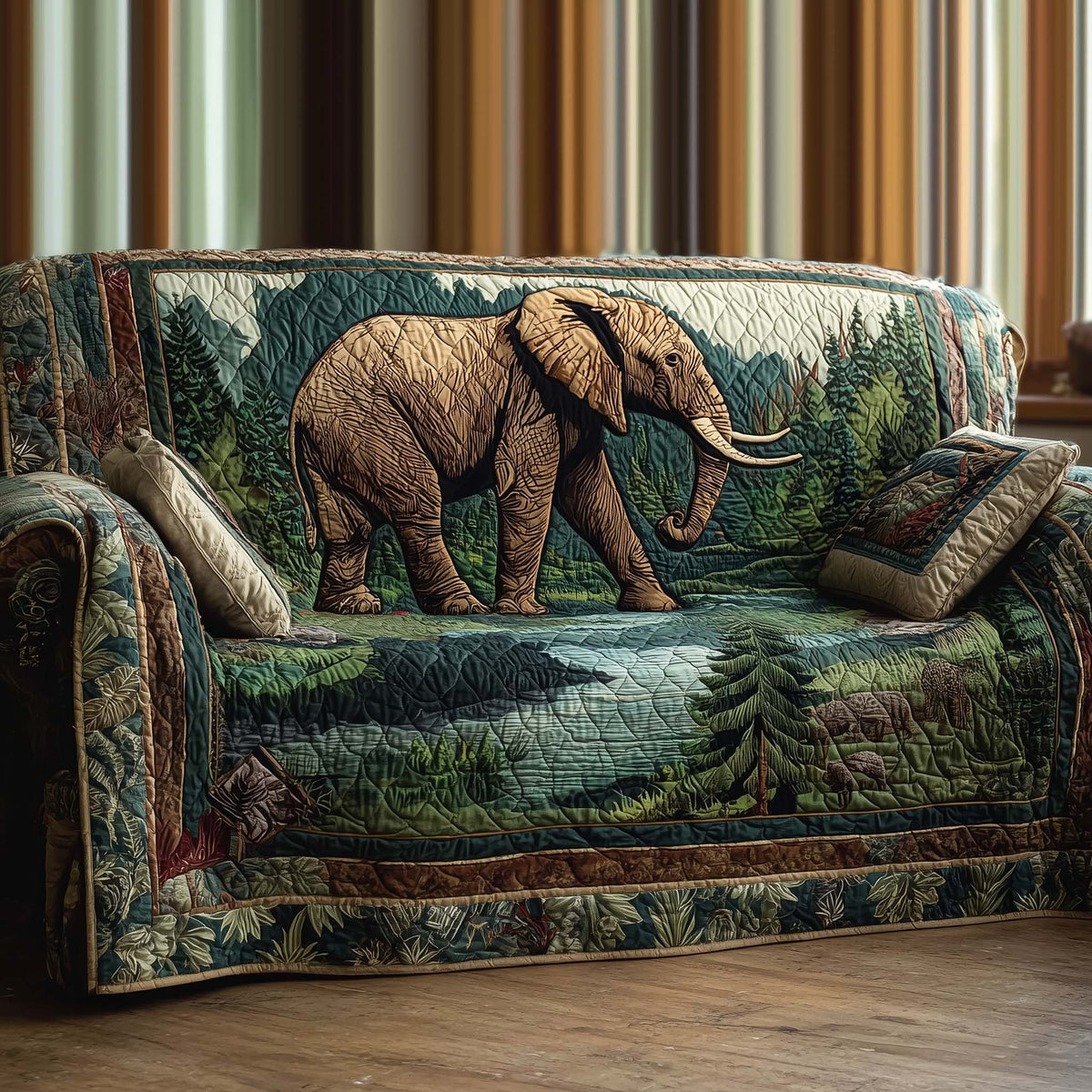 Elephant Beside the Forest Lake Sofa Cover