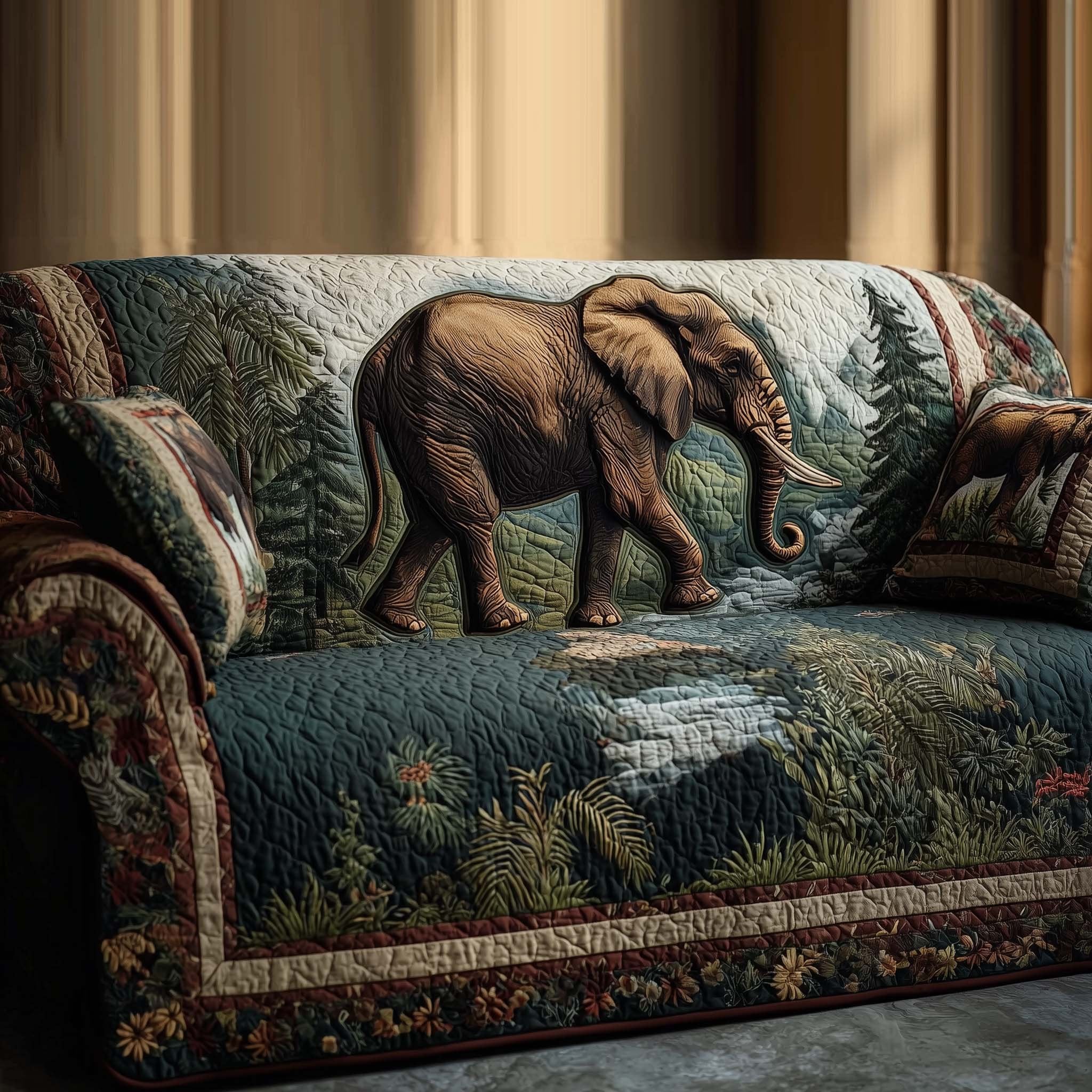 Elephant in the Green Jungle River Sofa Cover