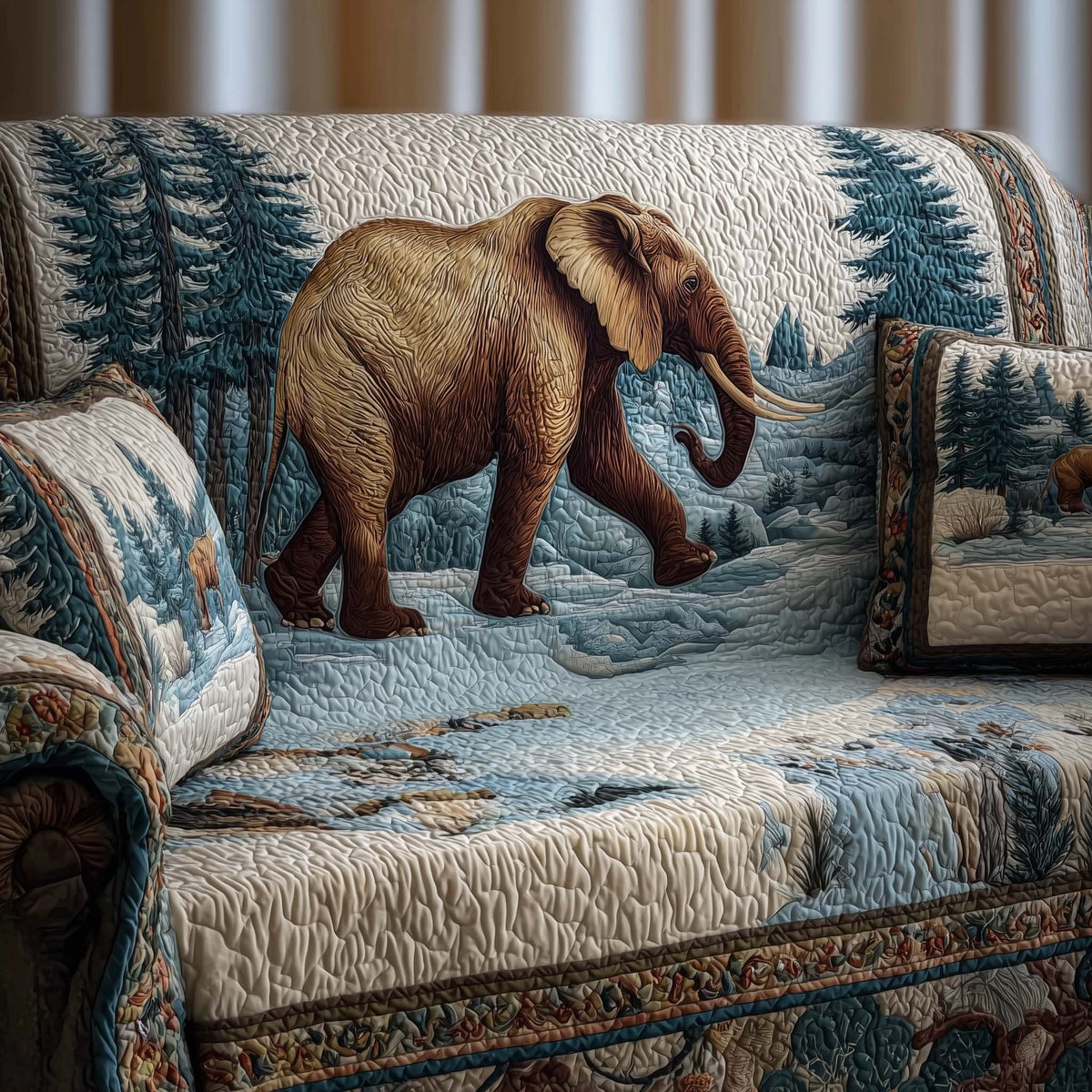 Elephant on the Snowy Ground Sofa Cover