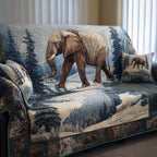 Elephants in the Snowy Blue Forest Sofa Cover