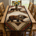 Bear with Feathered Headdress on Cream Table Runner