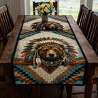 Bear Portrait in Feathered Headdress Table Runner