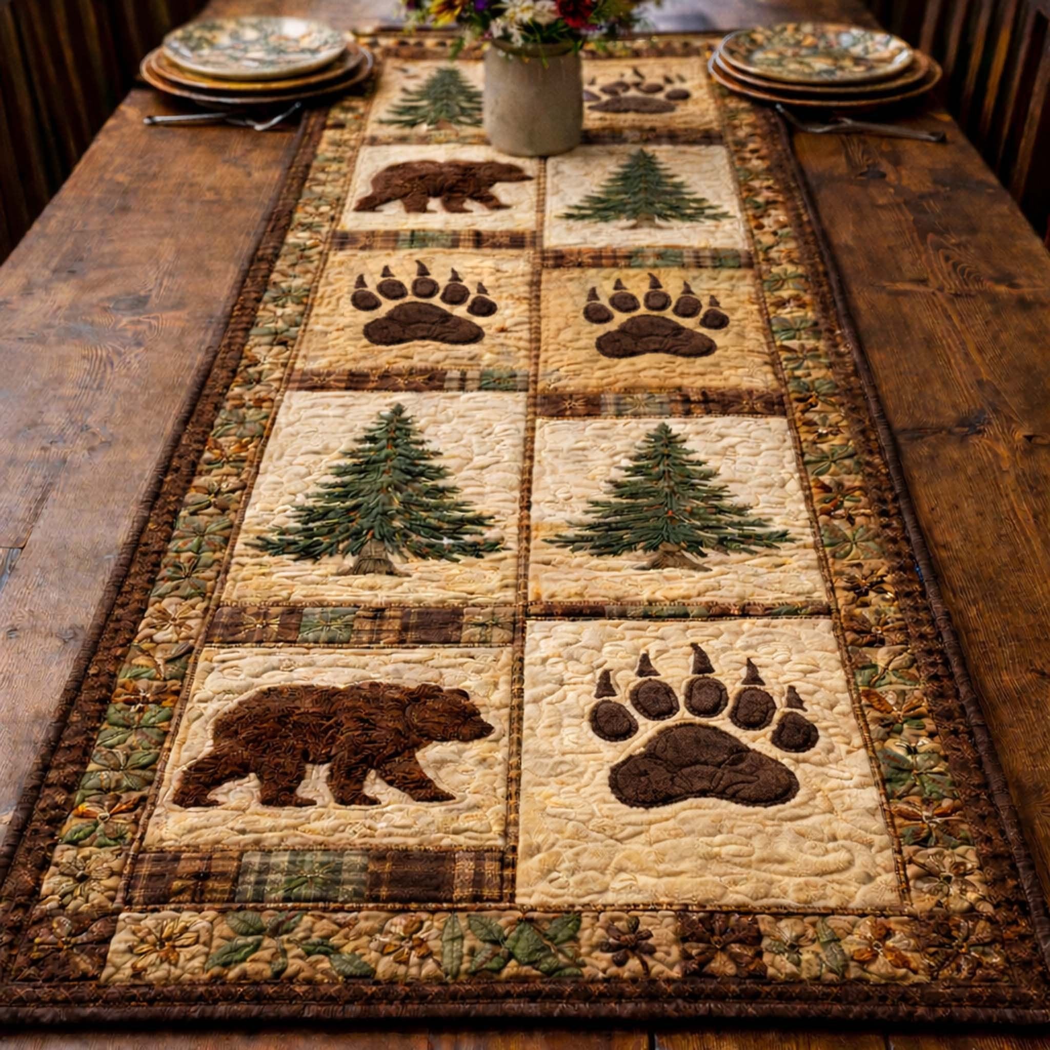 Bear Paws and Pine Tree Blocks Table Runner
