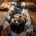 Close Brown Bear Head Portrait Table Runner