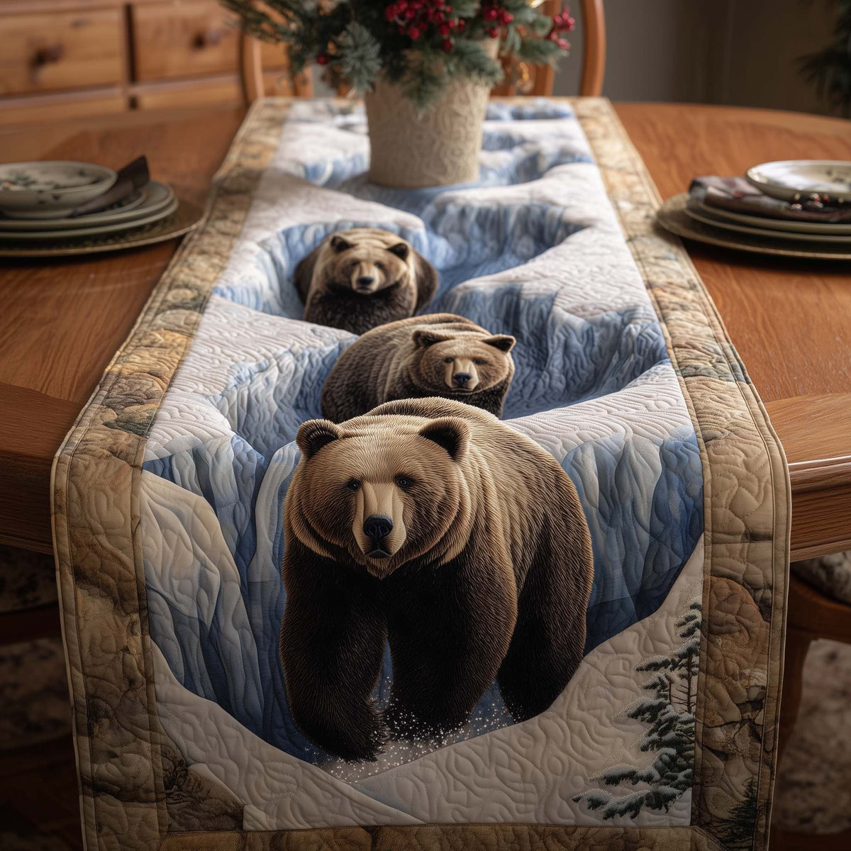 Three Bears in the Snow Table Runner