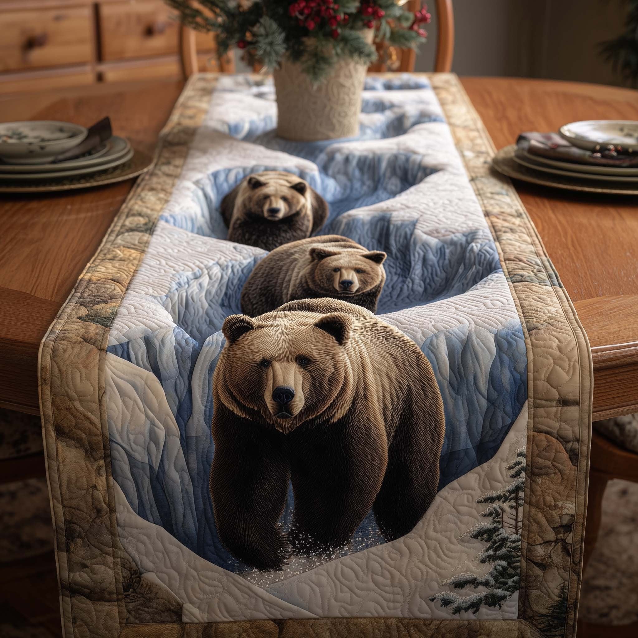 Three Bears in the Snow Table Runner