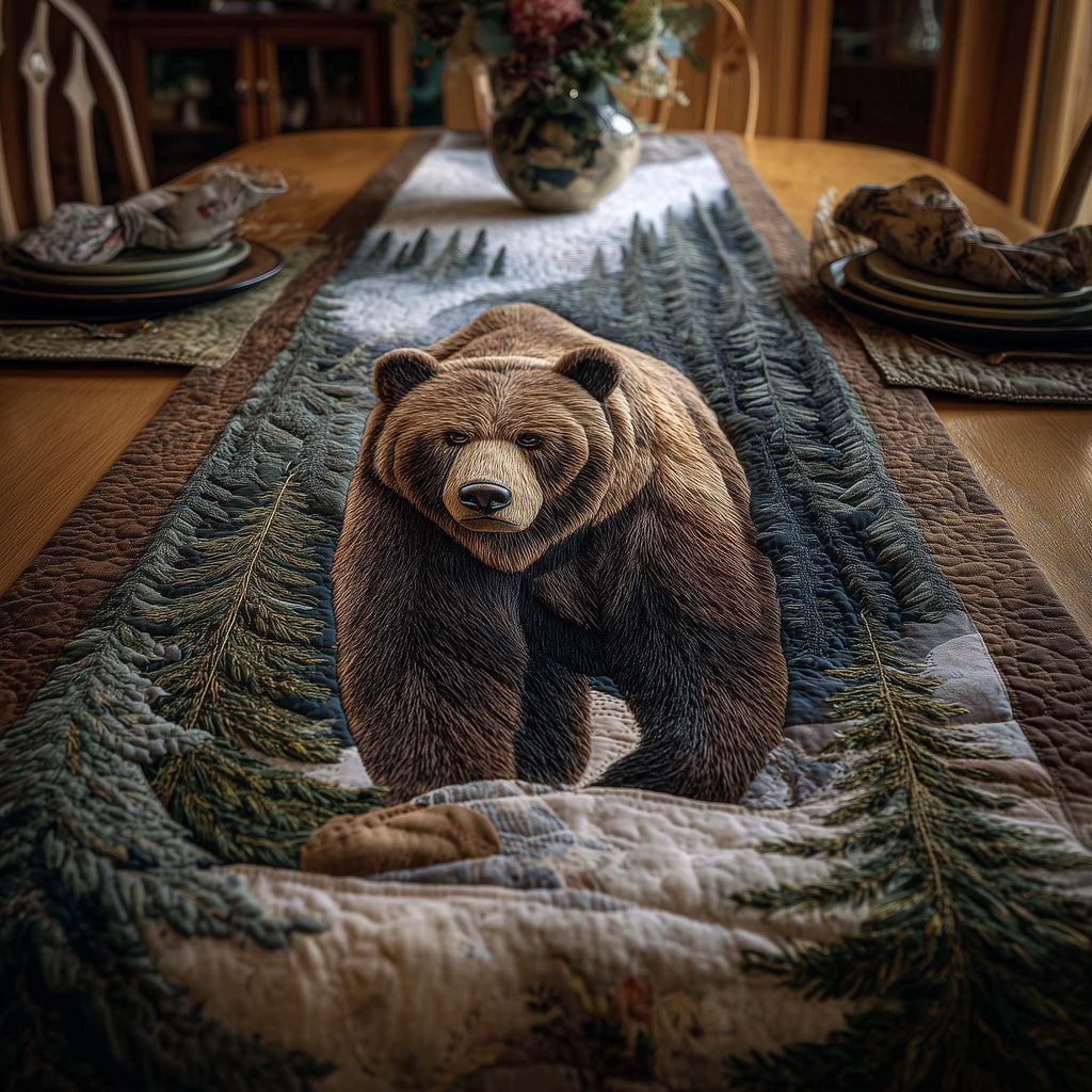 Bear Standing Among Frosted Firs Table Runner