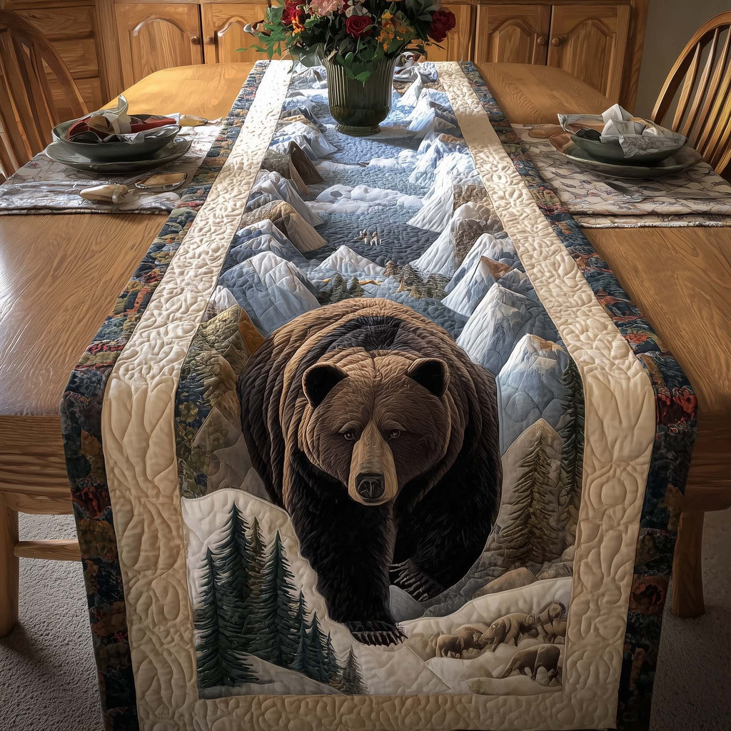 Bear Emerging from Snowy Forest Table Runner