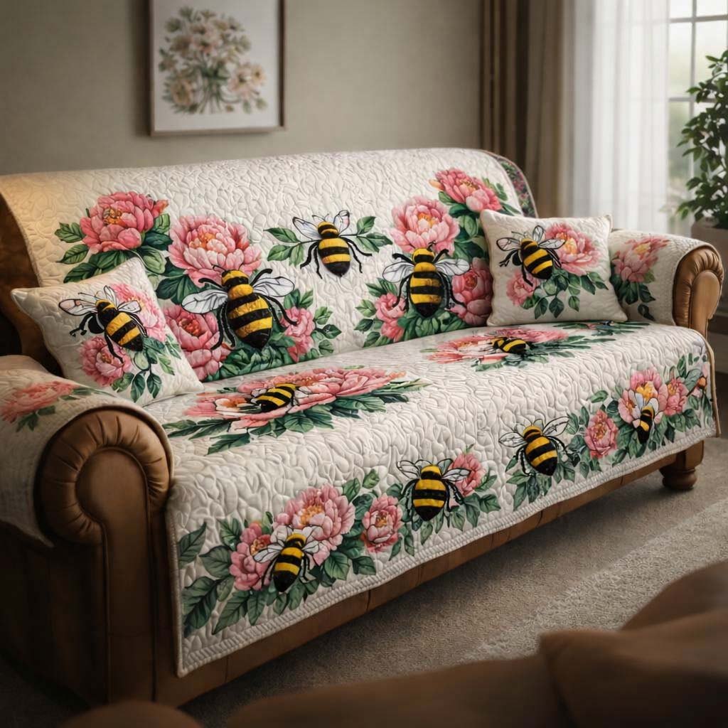 Peony Honey Bees Sofa Cover