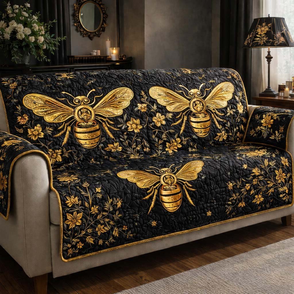 Golden Noir Bees Sofa Cover
