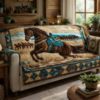 Galloping Horse on Southwestern Weave Sofa Cover