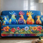 Pastel Cockatoos on Blue Blooms Sofa Cover