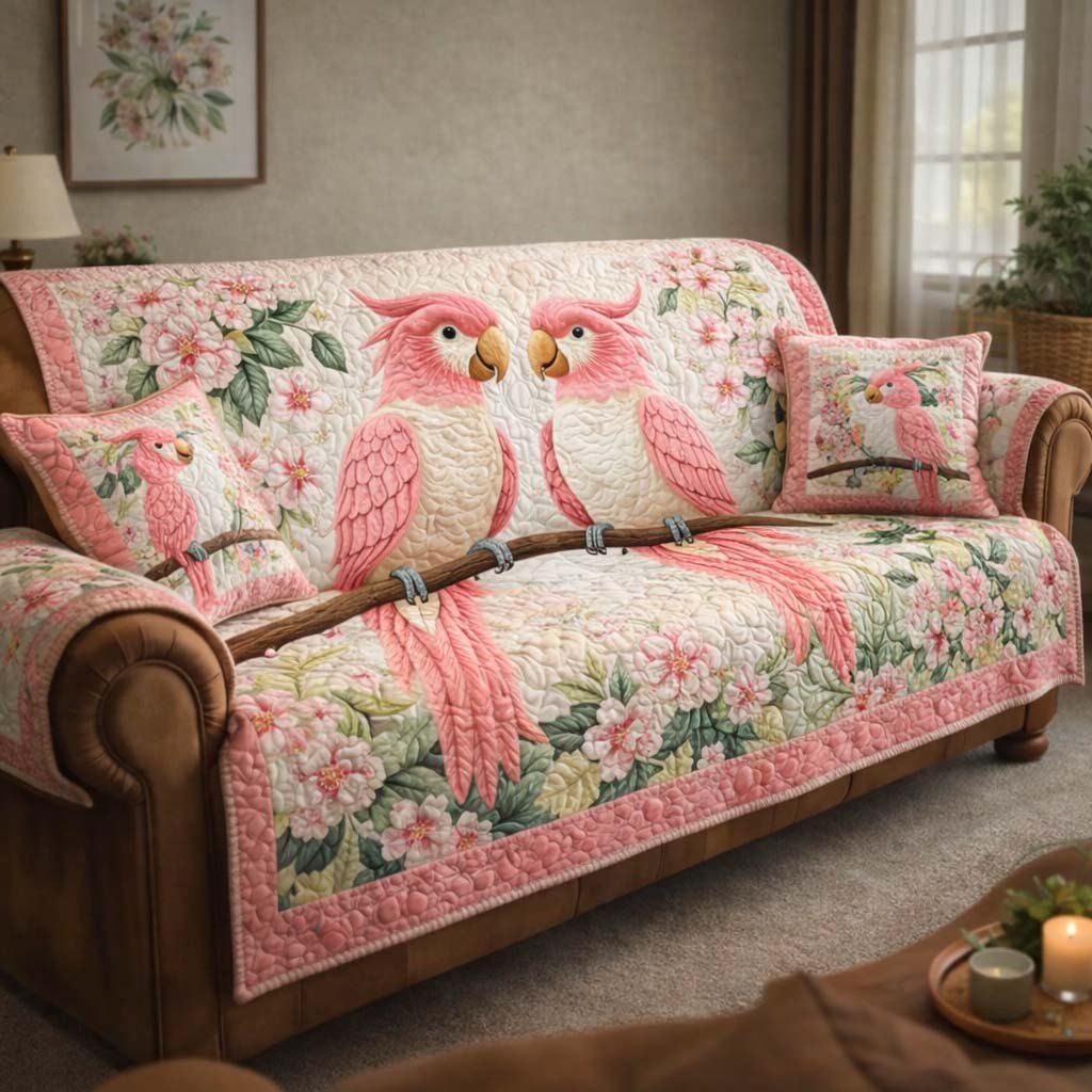 Pink Owls on Blush Blossoms Sofa Cover