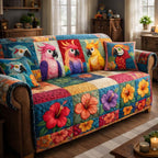 Cockatoos on Hibiscus Blocks Sofa Cover