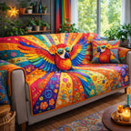 Winged Parrot in Rainbow Sunburst Sofa Cover