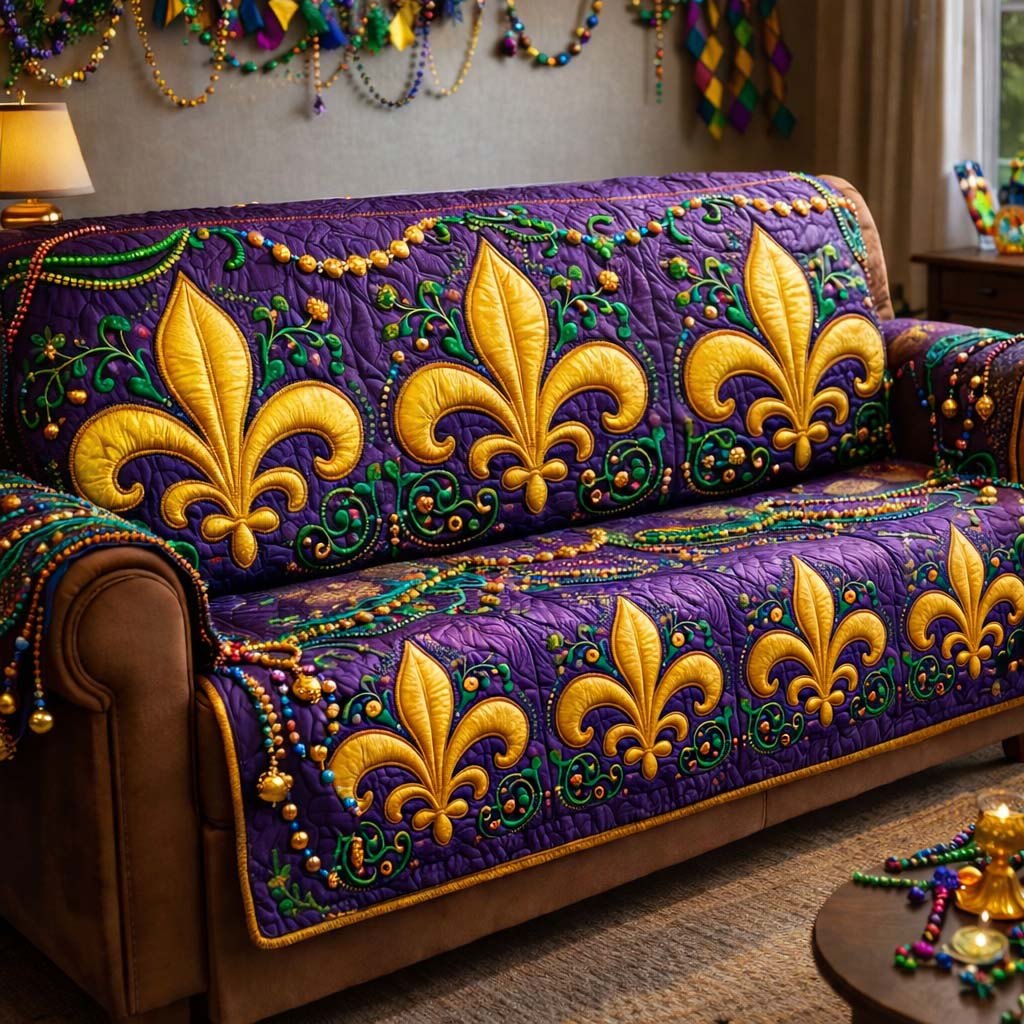 Gold Fleur de Lis on Purple Sofa Cover