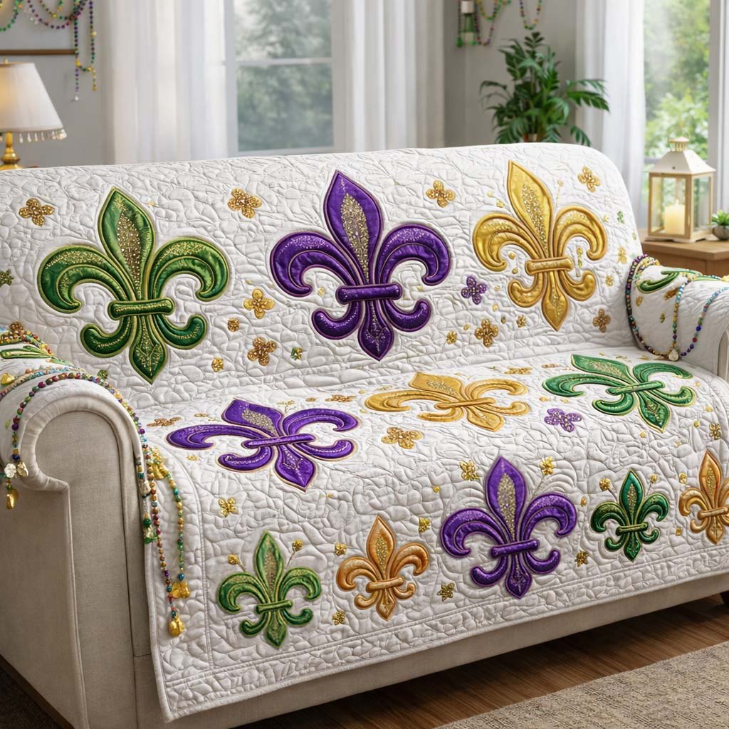 Fleur de Lis Trio on White Sofa Cover