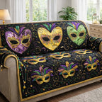 Carnival Masks on Black and Gold Sofa Cover