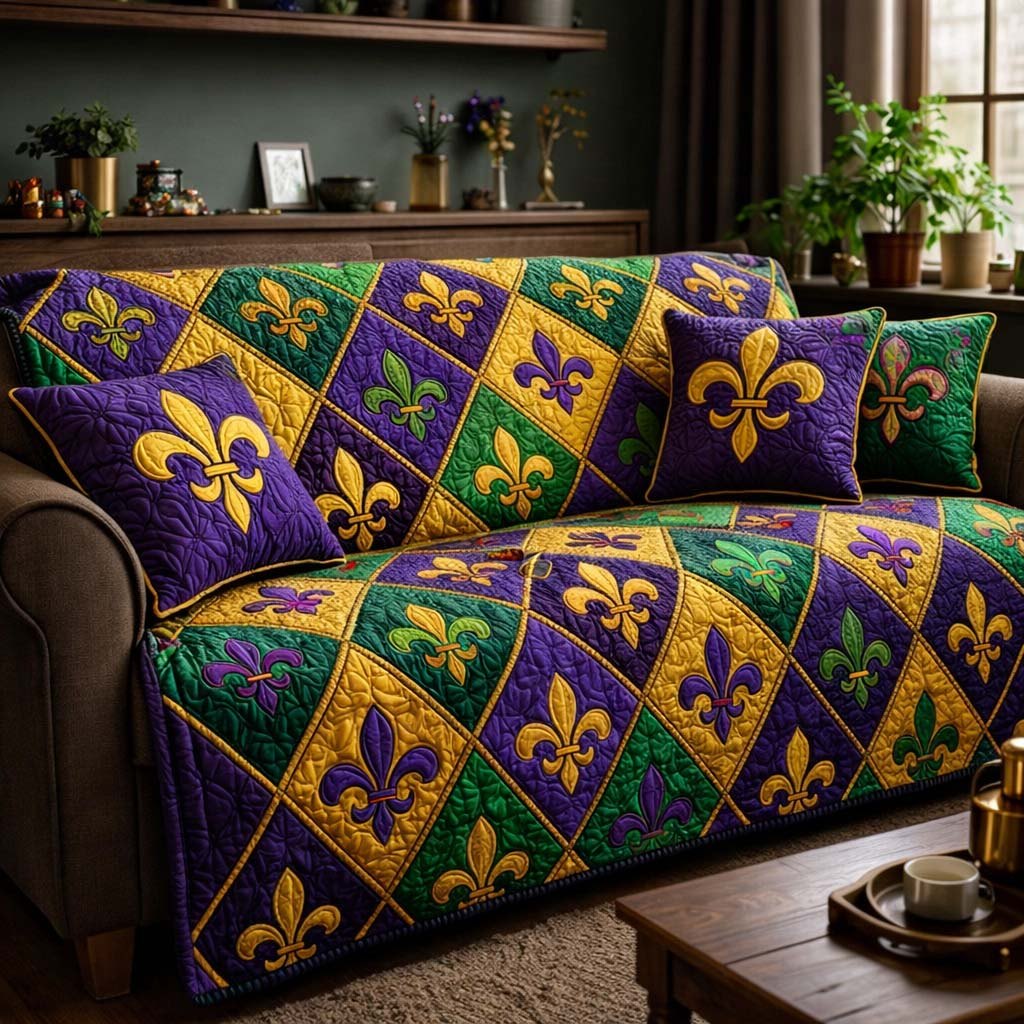 Fleur de Lis on Harlequin Diamonds Sofa Cover