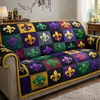 Fleur de Lis Checkerboard Squares Sofa Cover