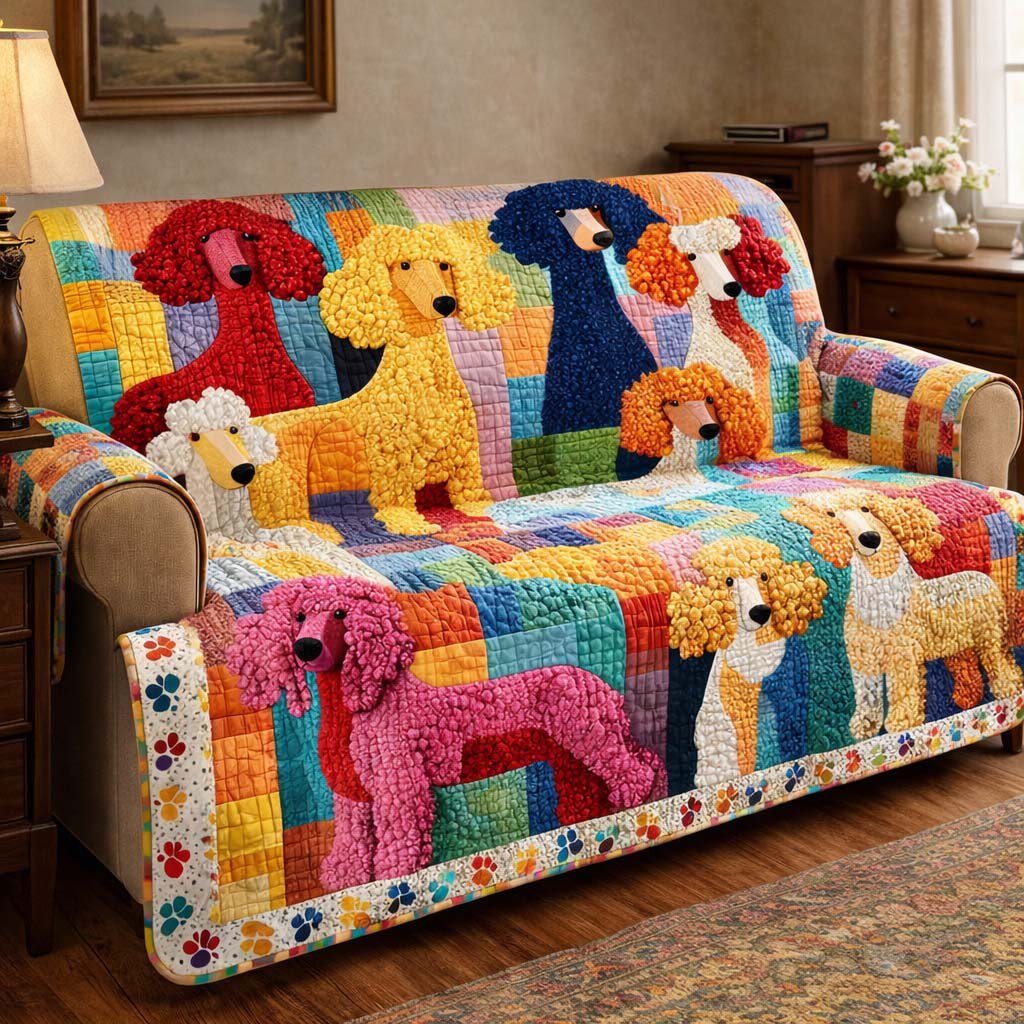 Rainbow Poodle Parade Sofa Cover