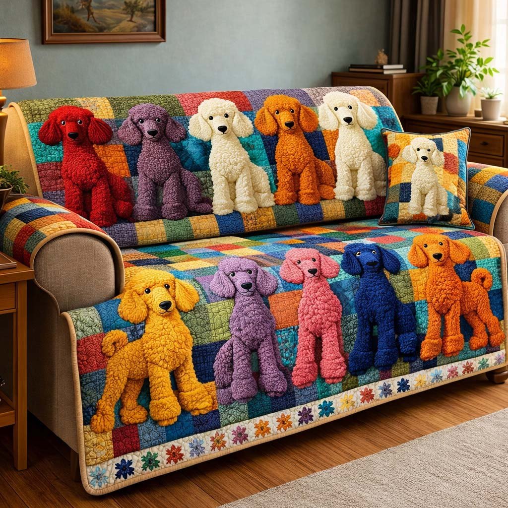Poodle Friends Row Sofa Cover