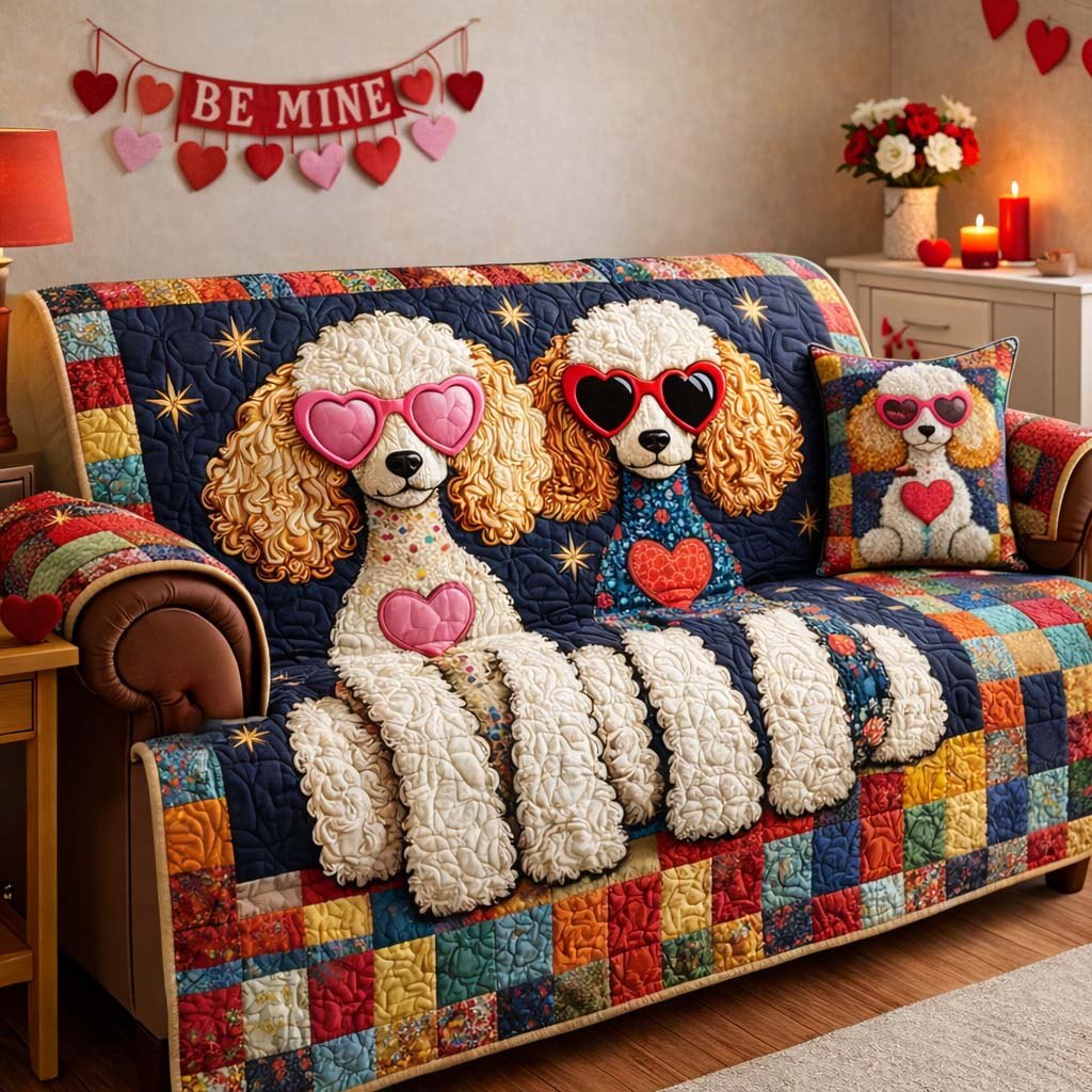 Valentine Poodle Love Sofa Cover