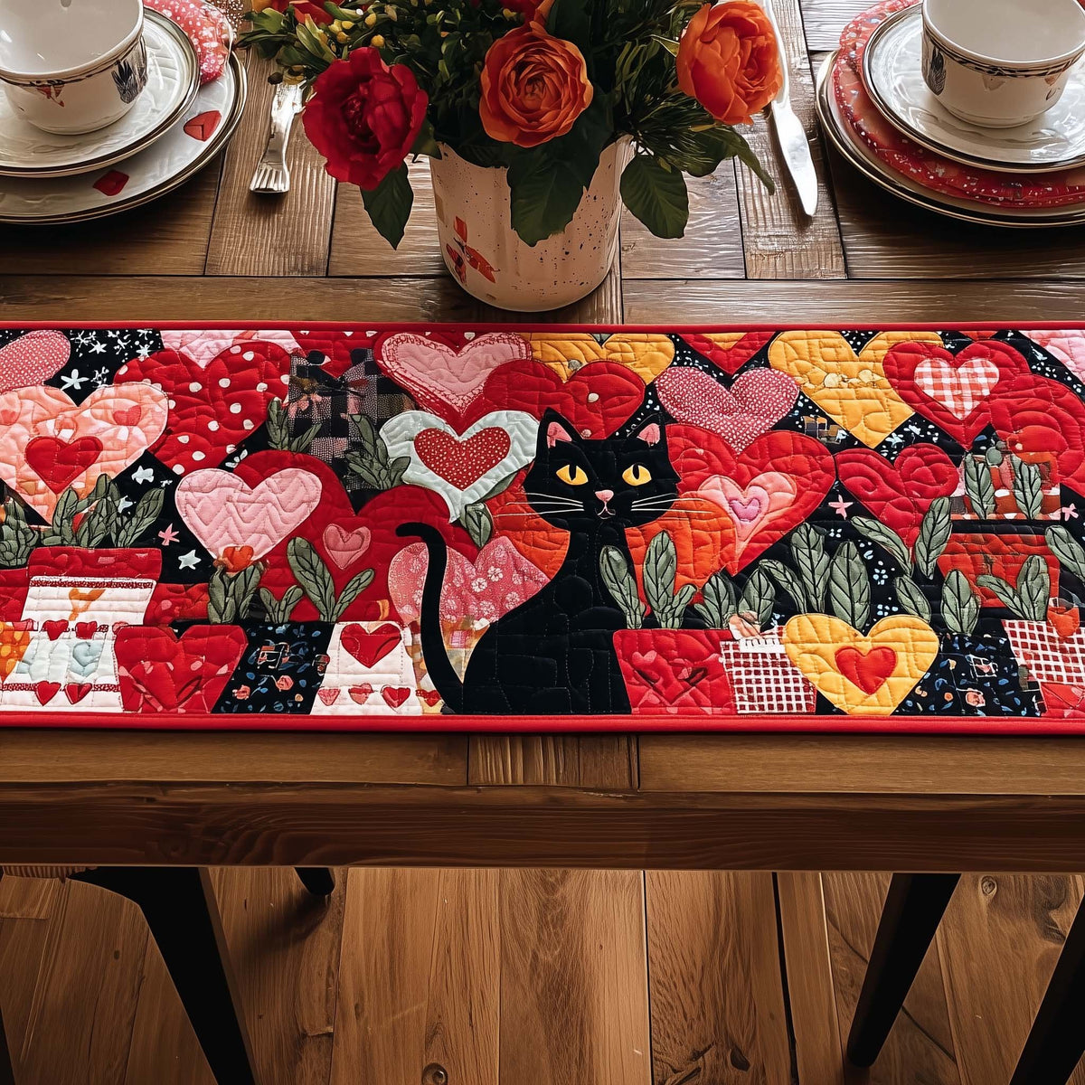 Valentine Cat Garden Table Runner