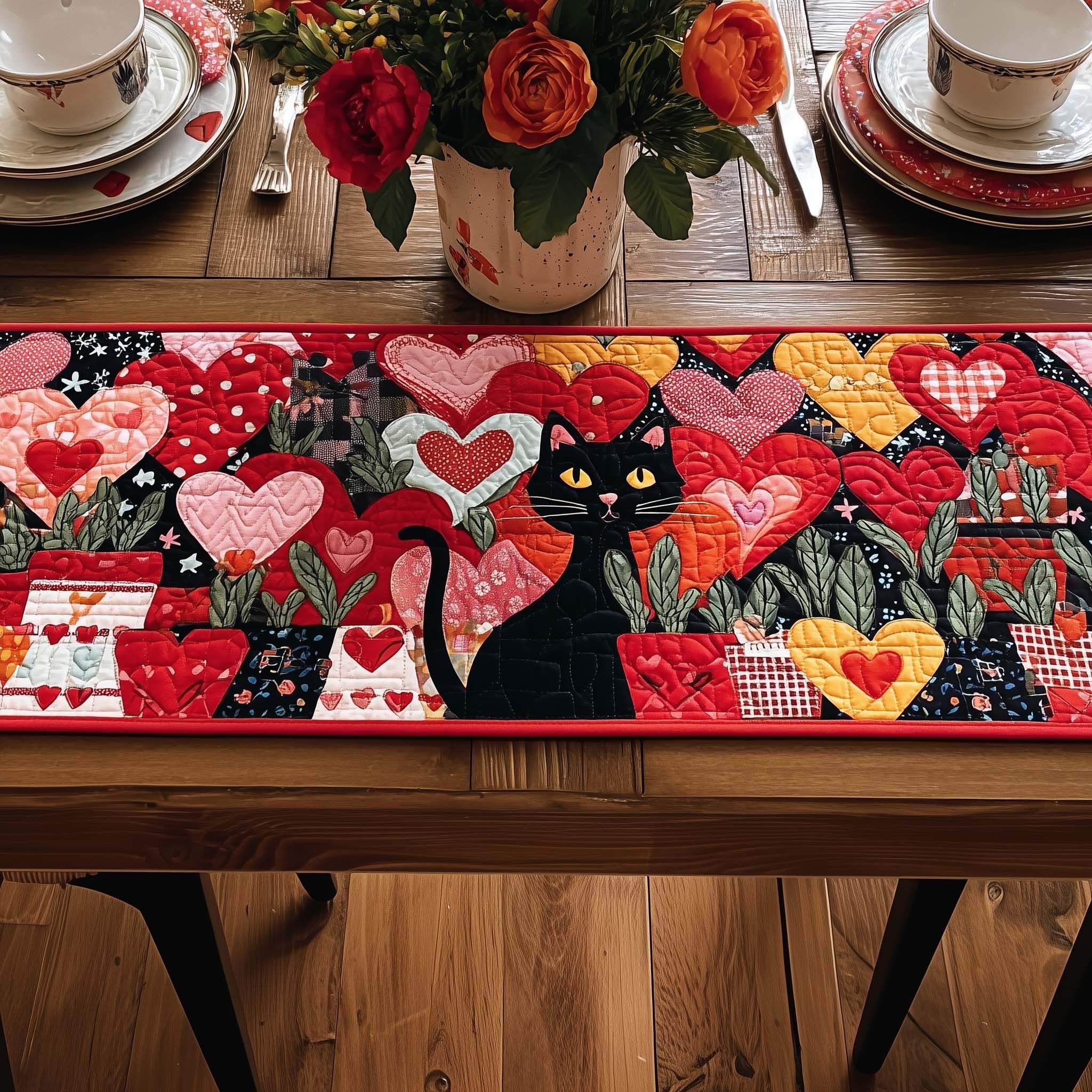 Valentine Cat Garden Table Runner