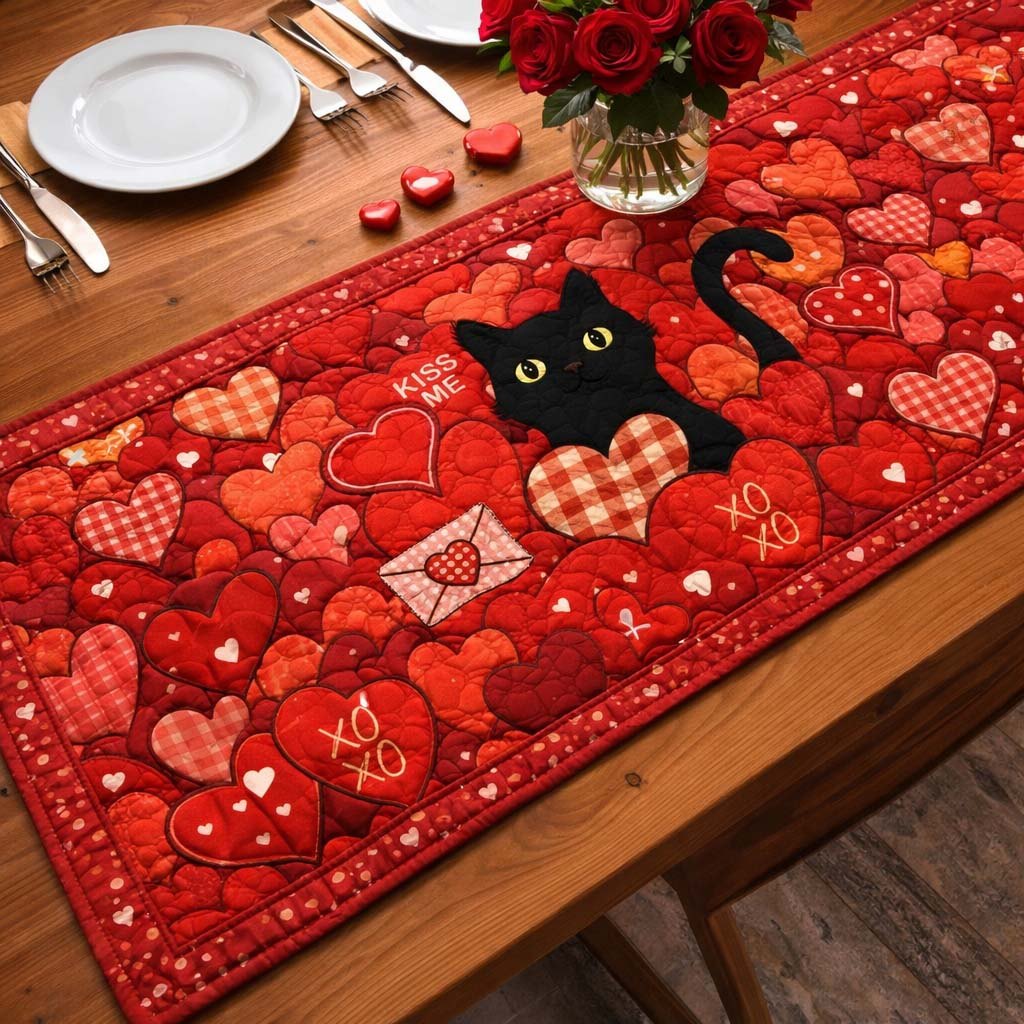 Kiss Me Kitty Table Runner