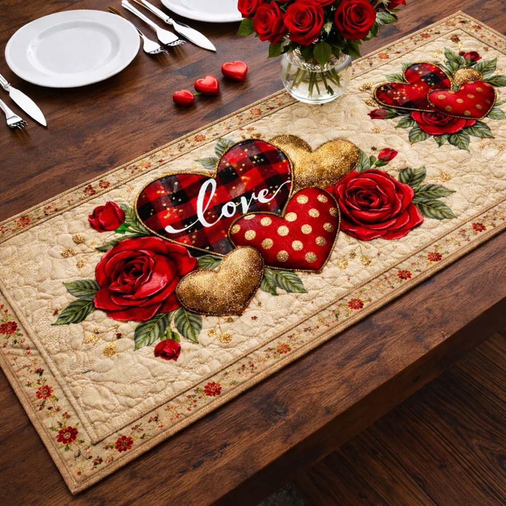 Golden Rose Love Table Runner