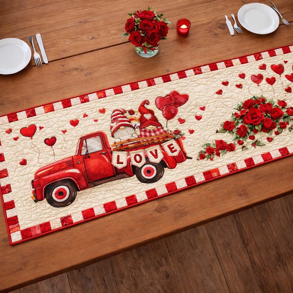 Gnome Love Truck Table Runner