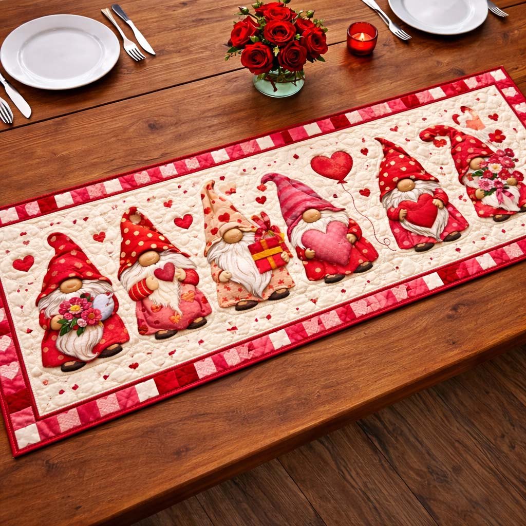 Valentine Gnome Friends Table Runner