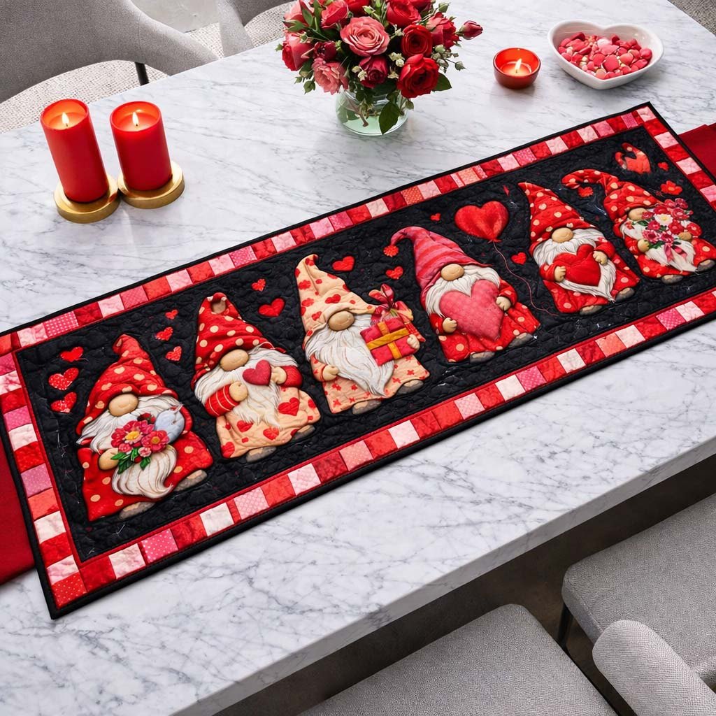 Midnight Gnome Love Table Runner