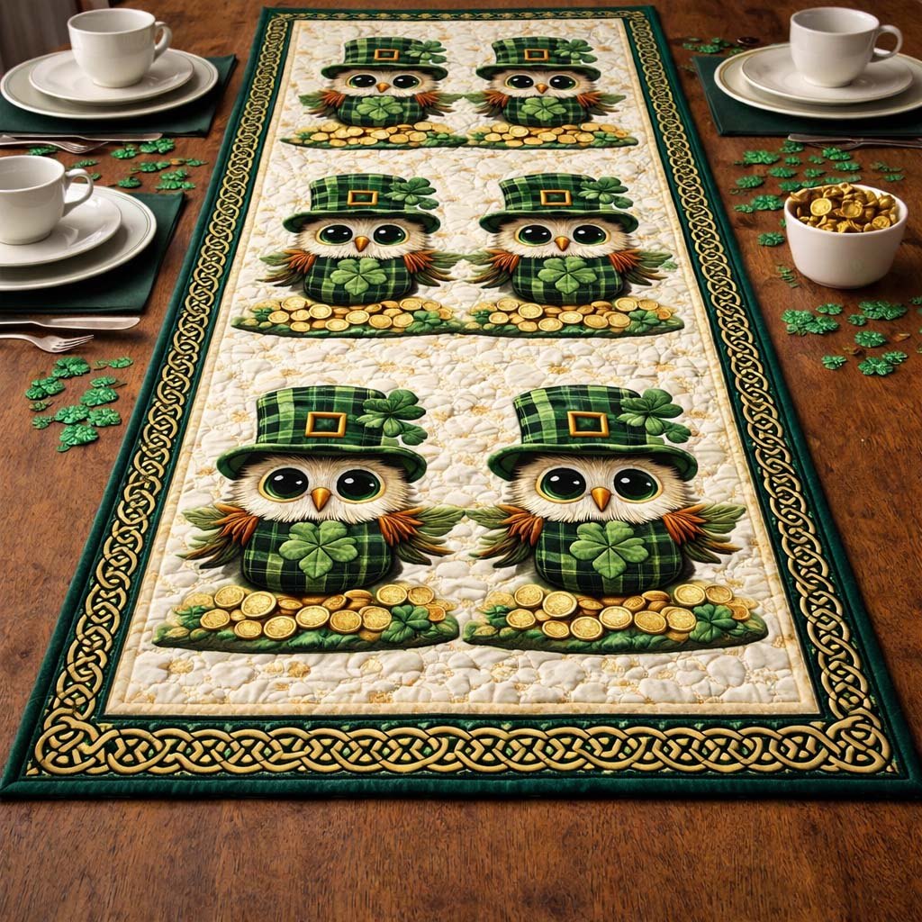 Golden Owl Clover Table Runner