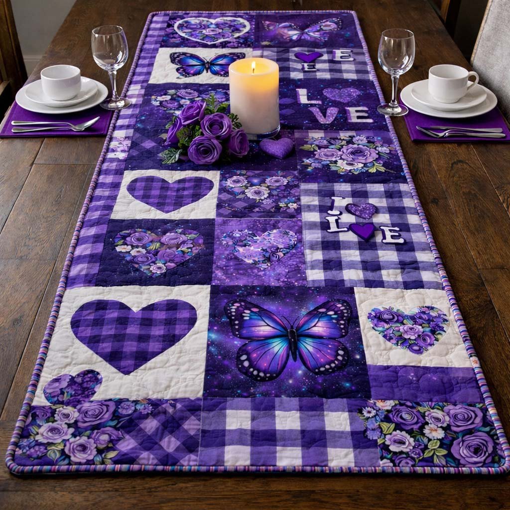 Purple Butterfly Love Table Runner