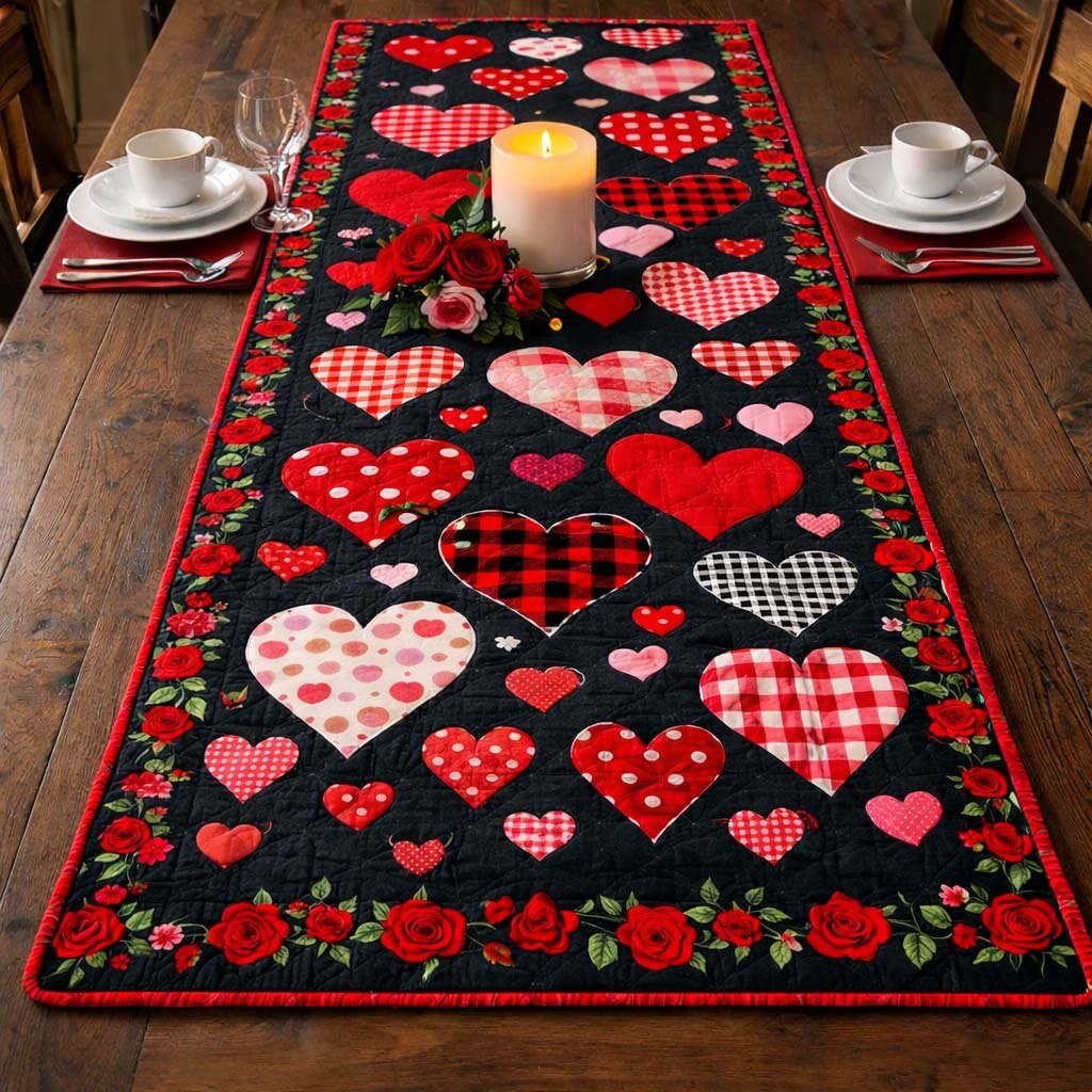 Rose Heart Garden Table Runner