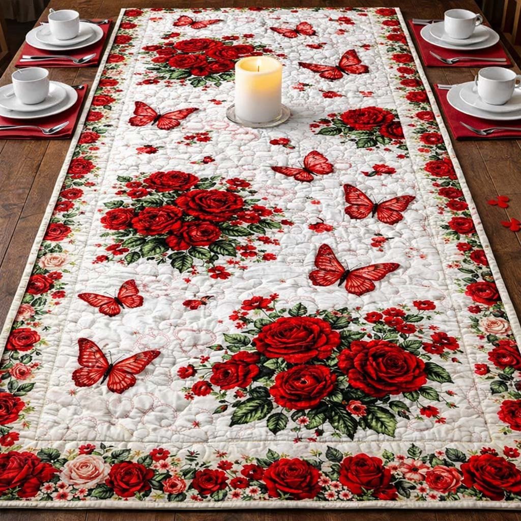 Scarlet Butterfly Roses Table Runner