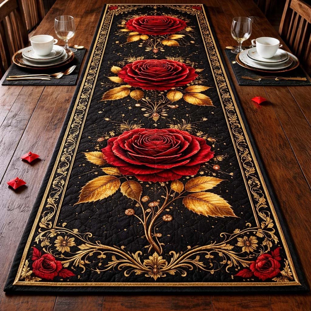 Golden Rose Elegance Table Runner