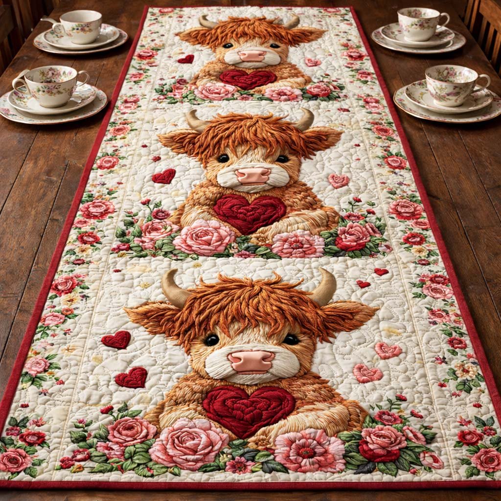 Highland Cow Romance Table Runner